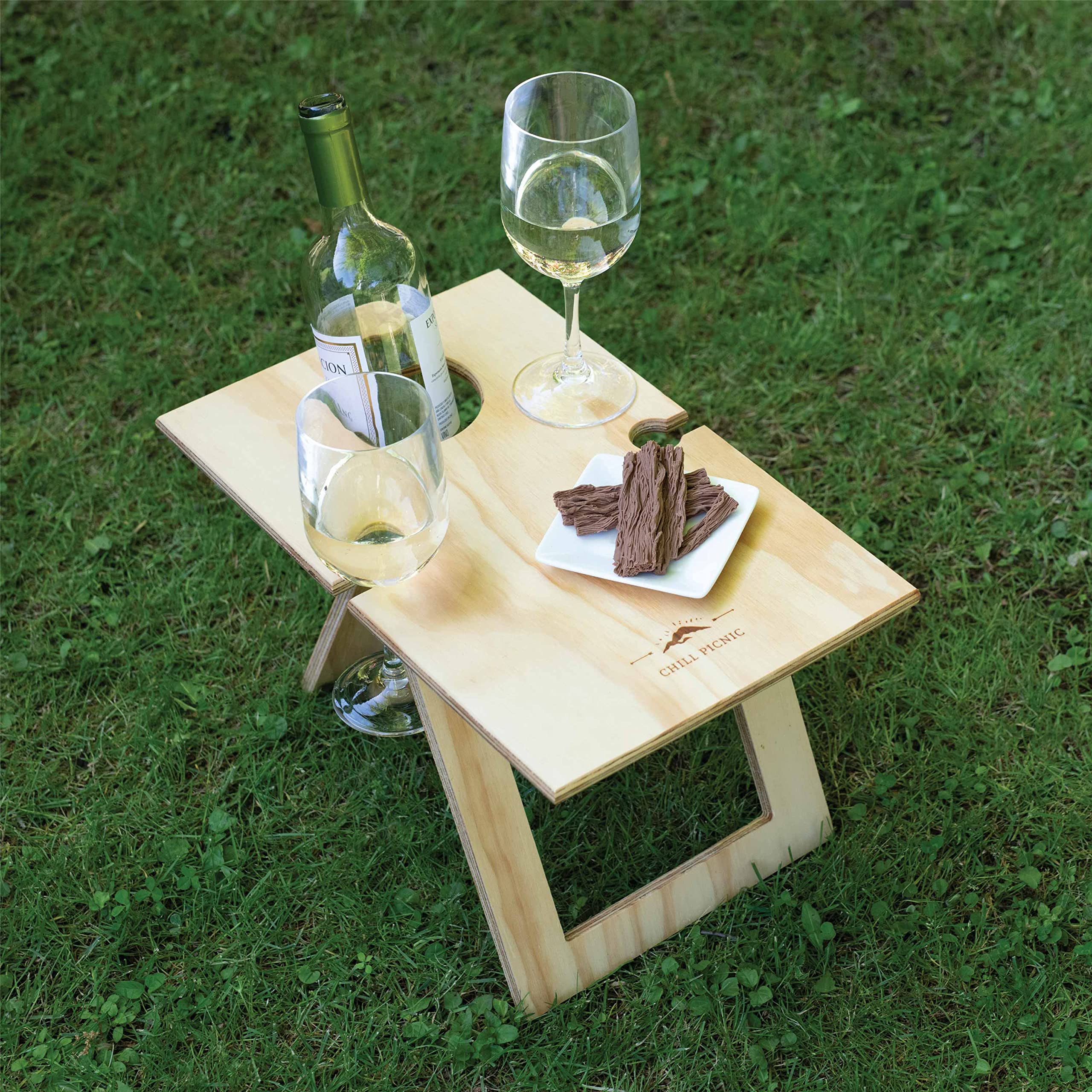 Mesa De Picnic Plegable De Madera - Pequeña, Con 4 Agujeros Para Copas, Ideal Para Camping, Playa Y Exteriores