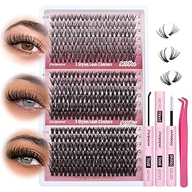 Focipeysa Wispy Lash Clusters 360pcs Eyelash Extension 30D 40D 50D Individual Lashes 9-16mm Mixed Eyelash Clusters Natural Lash Extensions with Lash Bond and Seal and Tweezers DIY Cluster Eyelashes
