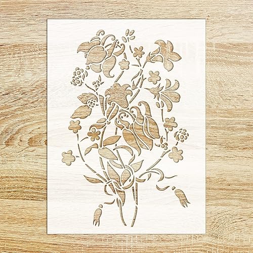 Plantilla decorativa FLONZ de flores silvestres (6 x 8 pulgadas) para pintura de pared, álbumes de recortes y decoración de pasteles