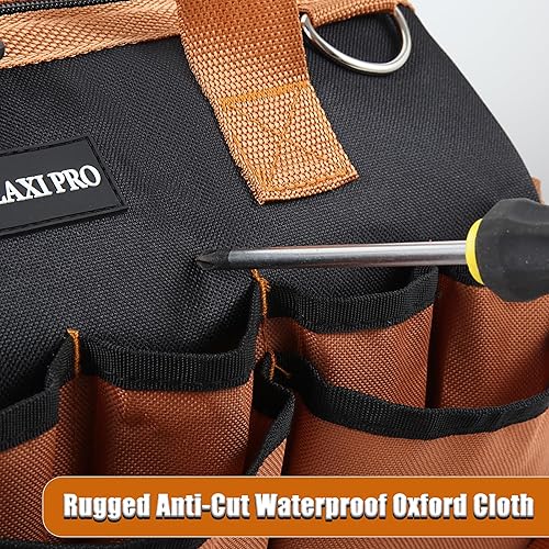 Miniatura 6 de Bolsa de herramientas de 16 pulgadas con 24 bolsillos de boca ancha para trabajadores de la construcción, electricistas, bolsa organizadora de