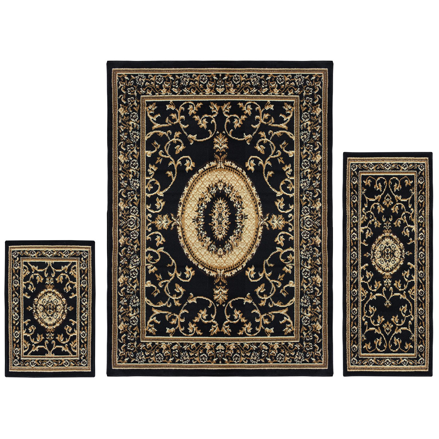 Superior Clementina Collection 3-Piece Rug Set, Attractive Rugs with Jute Backing, Durable and Beautiful Woven Structure, Elegant Medallion Area Rug