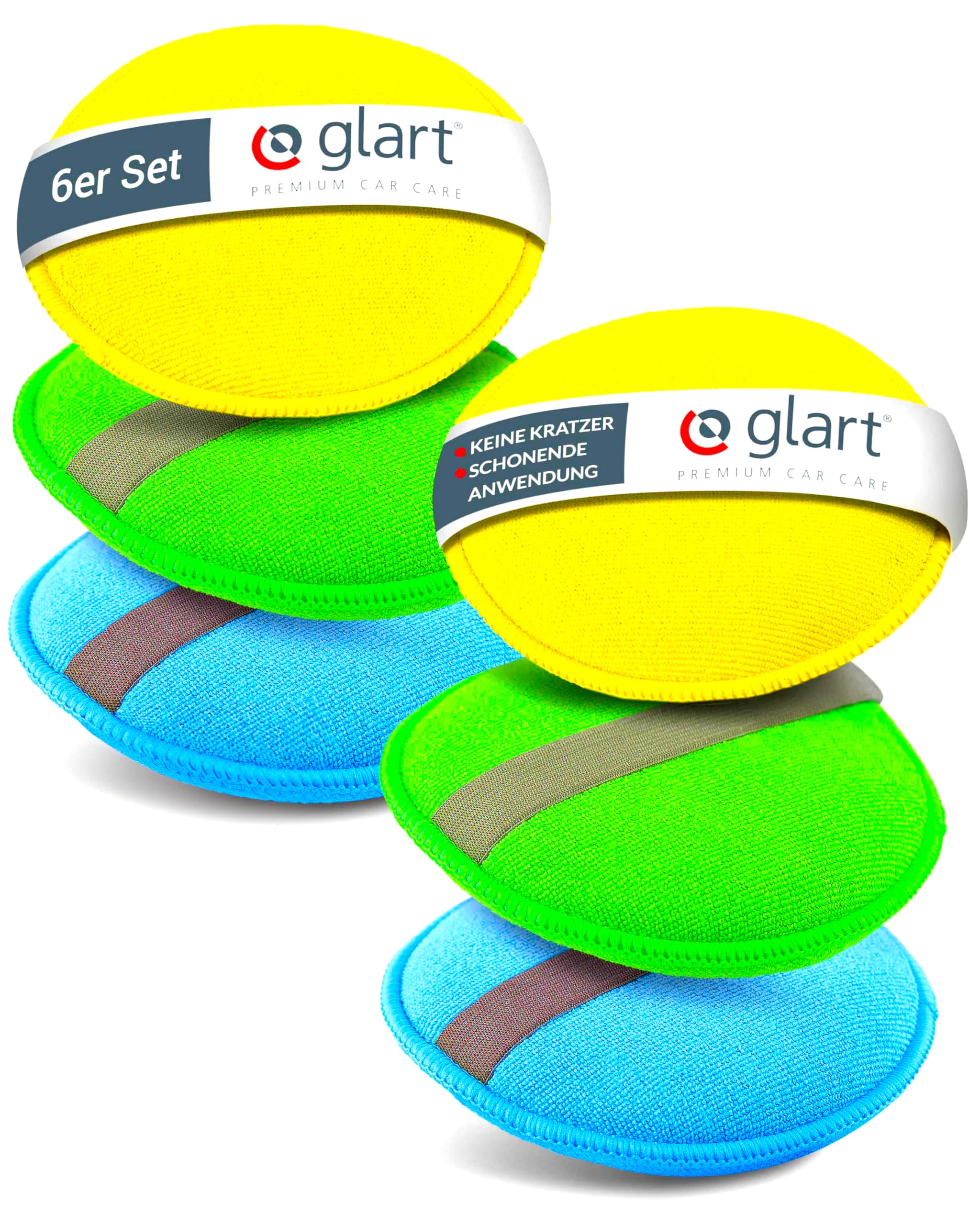 Glart 46PP Mikrofaser Auto Handpolierschwamm 6er Set, 130x25 mm, Wax Applikator Pad für Wachse, Polituren, Lackreiniger, Autopolitur, Lackversiegelung, statt Poliermaschine mit Polierschwamm