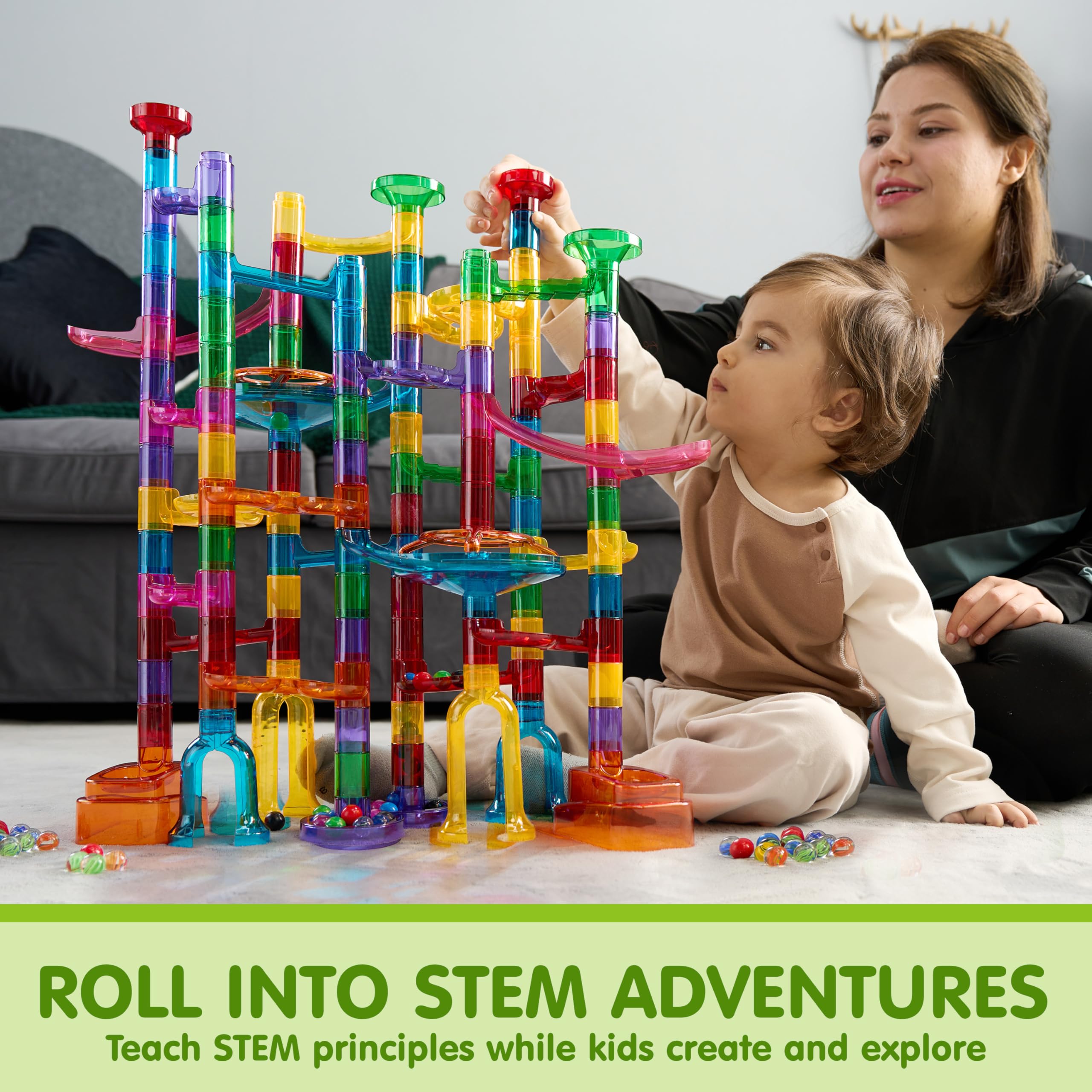 JOYIN 137Pcs Glowing Marble Run - Construction Building Blocks Toys with 15 Glow in The Dark Plastic Marbles, STEM Toy Presents for Boys and Girls - Image 7