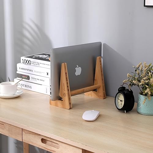 Miniatura 8 de Soporte vertical de madera para computadora portátil, soporte de bambú para laptop compatible con MacBook Air ProDell XPSSurface