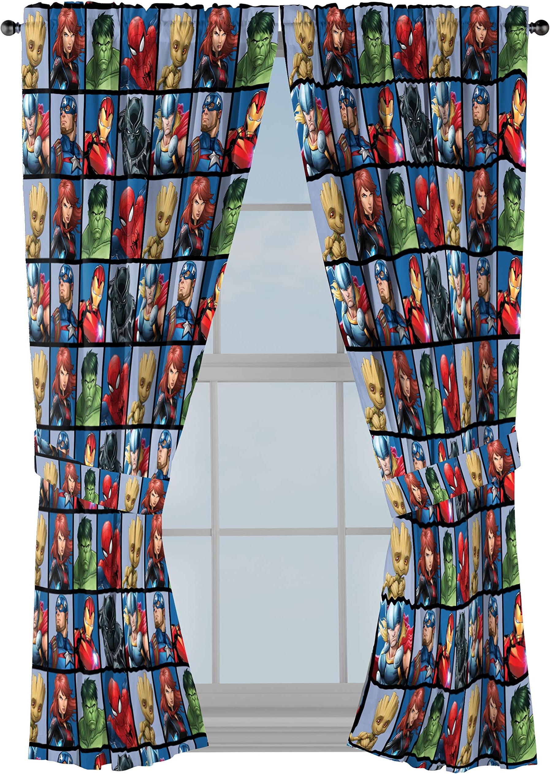 Jay Franco Marvel Avengers Team 63" inch Drapes 4 Piece Set - Beautiful Room Décor & Easy Set up - Window Curtains Include 2 Panels & 2 Tiebacks (Official Marvel Product)