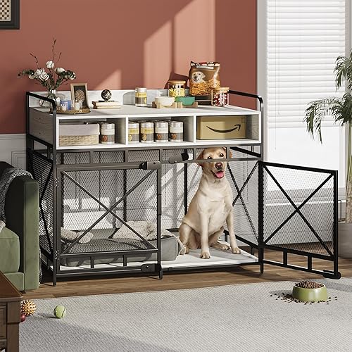 Muebles de jaula para perros, mesa auxiliar de madera para perros, perrera de 43 pulgadas con cajones, jaula de perro resistente, jaula decorativa