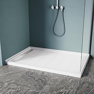 ELEGANT 48'' L x 32'' W x 4'' H Shower Base, Left Drain, Non-Slip Single Threshold Shower Pan, Stainless Steel Shower Drain Cover Included