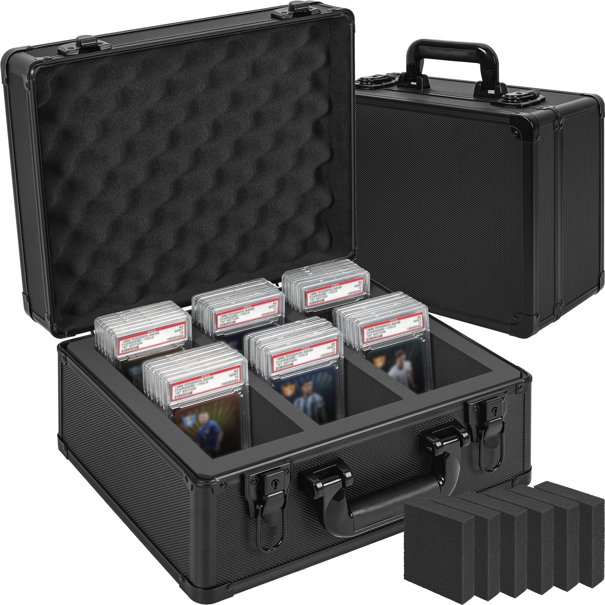FREEAMG Graded Cards Storage Box, Aluminum Alloy Sports Trading Card Box Compatible with 100 Cards Slabs, Toploader Storage Box Fits PSA MTG CSG BGS SGC Top Loaders Magnetic Card Holder