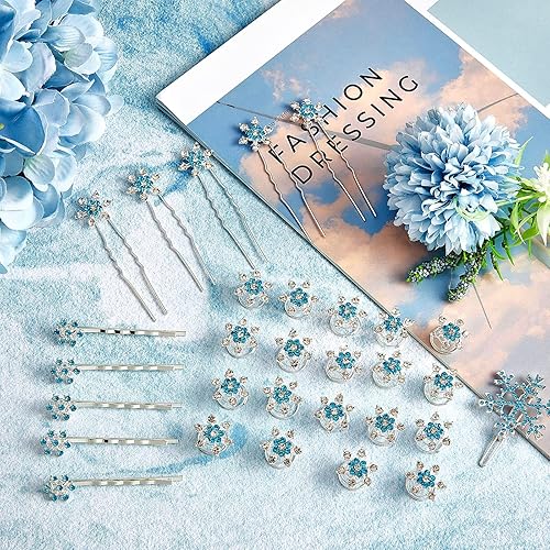 Miniatura 4 de 30 pinzas para el cabello de Navidad para mujer, con cristales de cristal, copos de nieve, diamantes de imitación, pinzas para el pelo de novia,