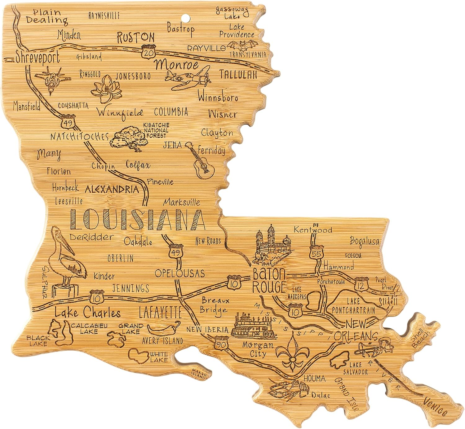 Totally Bamboo Destination Louisiana State Shaped Cutting Board, Charcuterie and Cheese Serving Board – Louisiana Gift for Home Décor or Everyday Kitchen Use