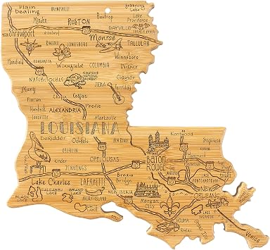 Totally Bamboo Destination Louisiana Shaped Cutting Board – Bamboo Charcuterie and Serving Board with Hang Tie for Wall Displ