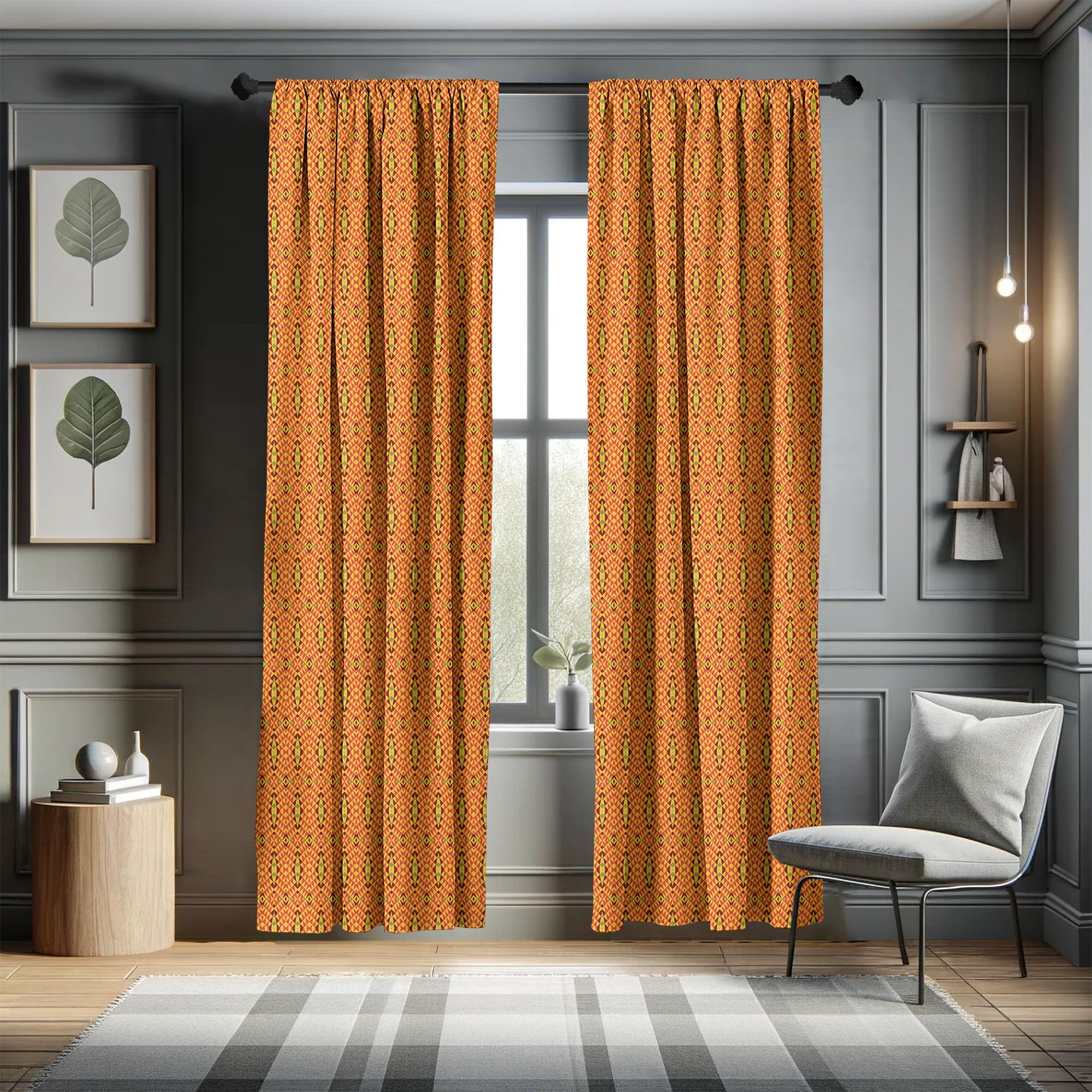ABAKUHAUS Africano Tenda a Pannello Set di 2, Cultura dei nativi, Trattamento della Finestra per Stanza e Camera da Letto, 150 cm x 225 cm, Rubino Peach Nero