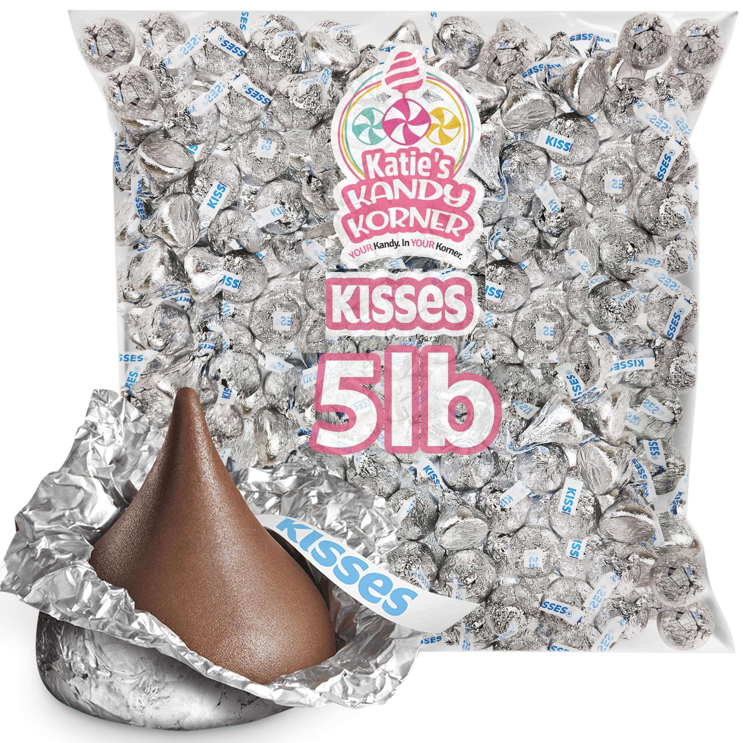 Kisses Milk Chocolate Bite-Size Bulk Candy, Individually Wrapped Treats Delicious Treats for Halloween, Birthdays, Christmas - 5 Lb