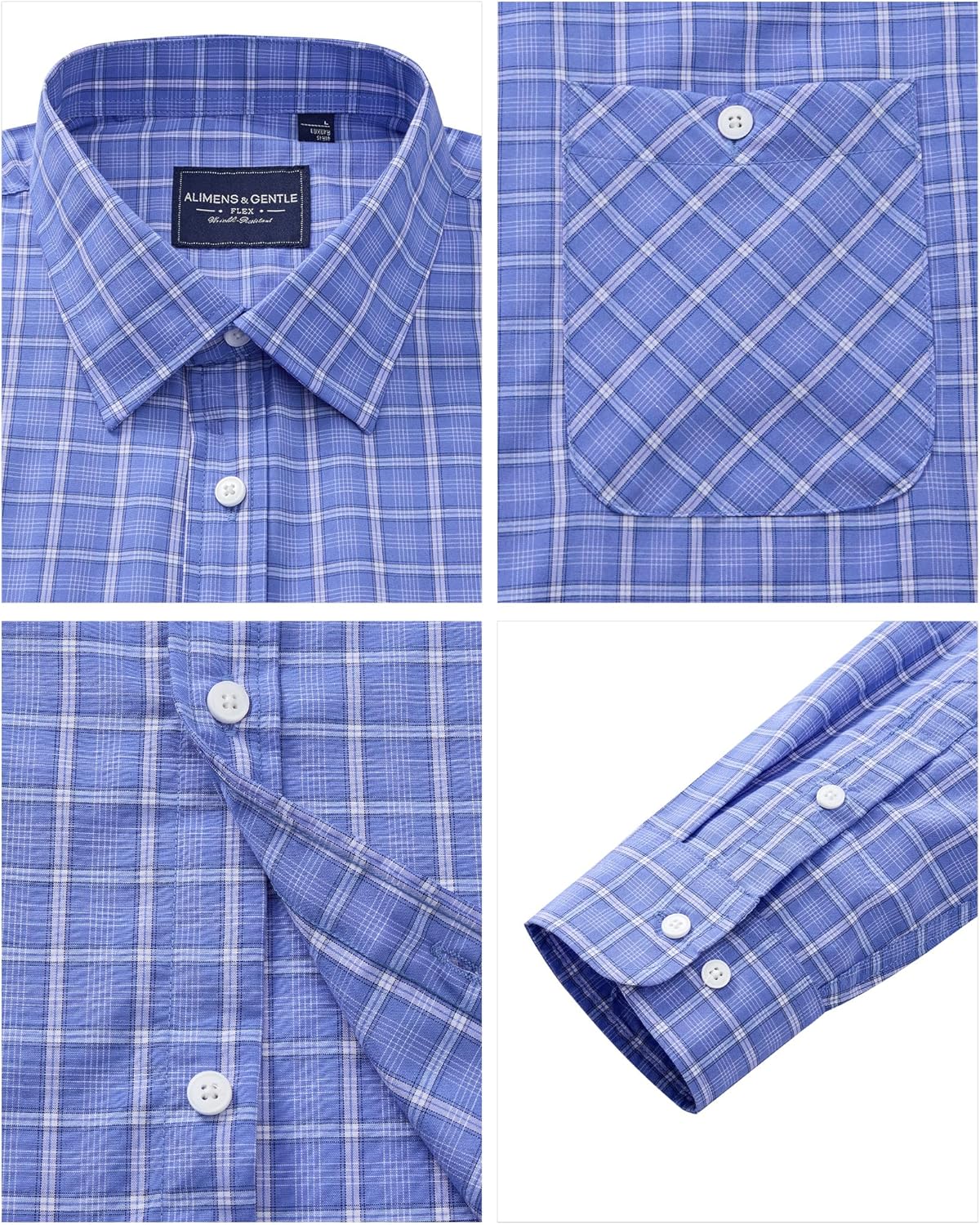 Alimens & Gentle Mens Long Sleeve Dress Shirt Button Down Shirts with Pockets Regular Business Office Casual Plaid Shirt - Image 5