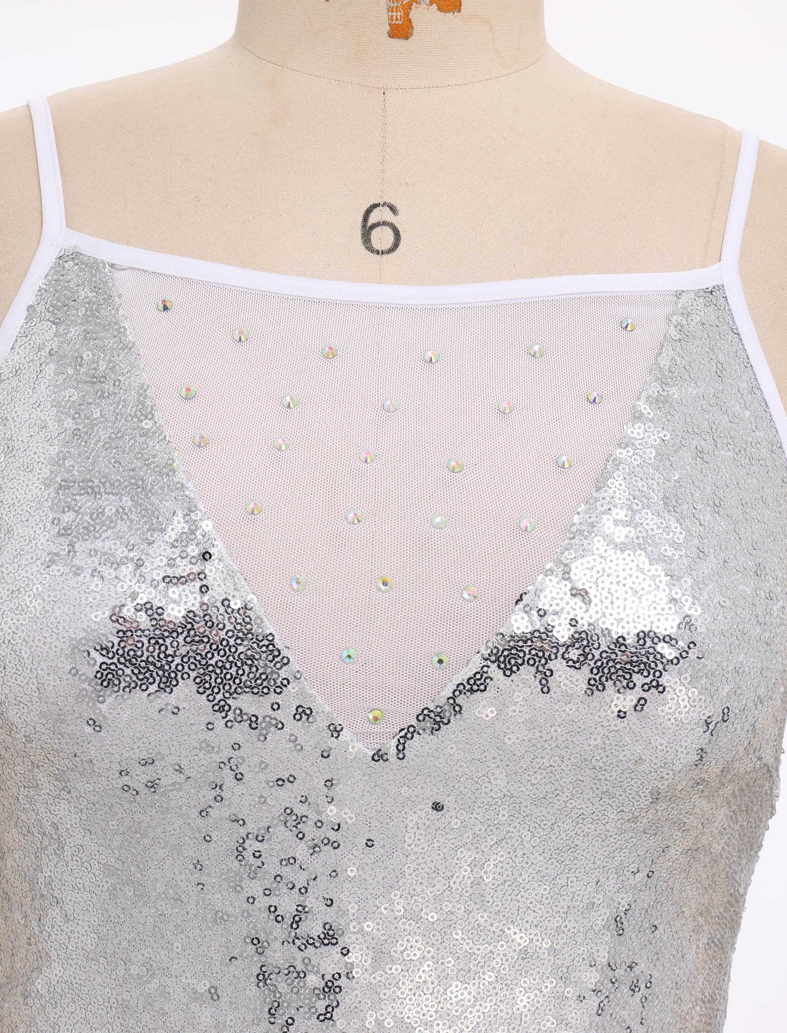 FYMNSI Body à paillettes pour femme - Justaucorps sans manches - Paillettes - Pour festivals de musique - Danse latine - Taille S à 2XL