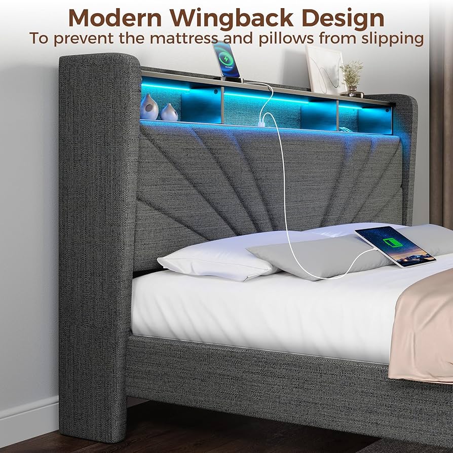 roベッド Amazon.com: Rolanstar Queen Size Bed Frame with LED Lights
