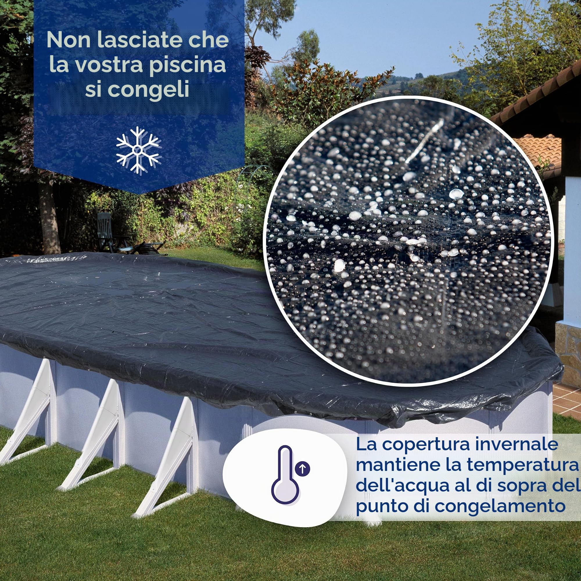 Gre Copertura Invernale 120g/m² polietilene Resistente Piscina Rotonda 350 cm