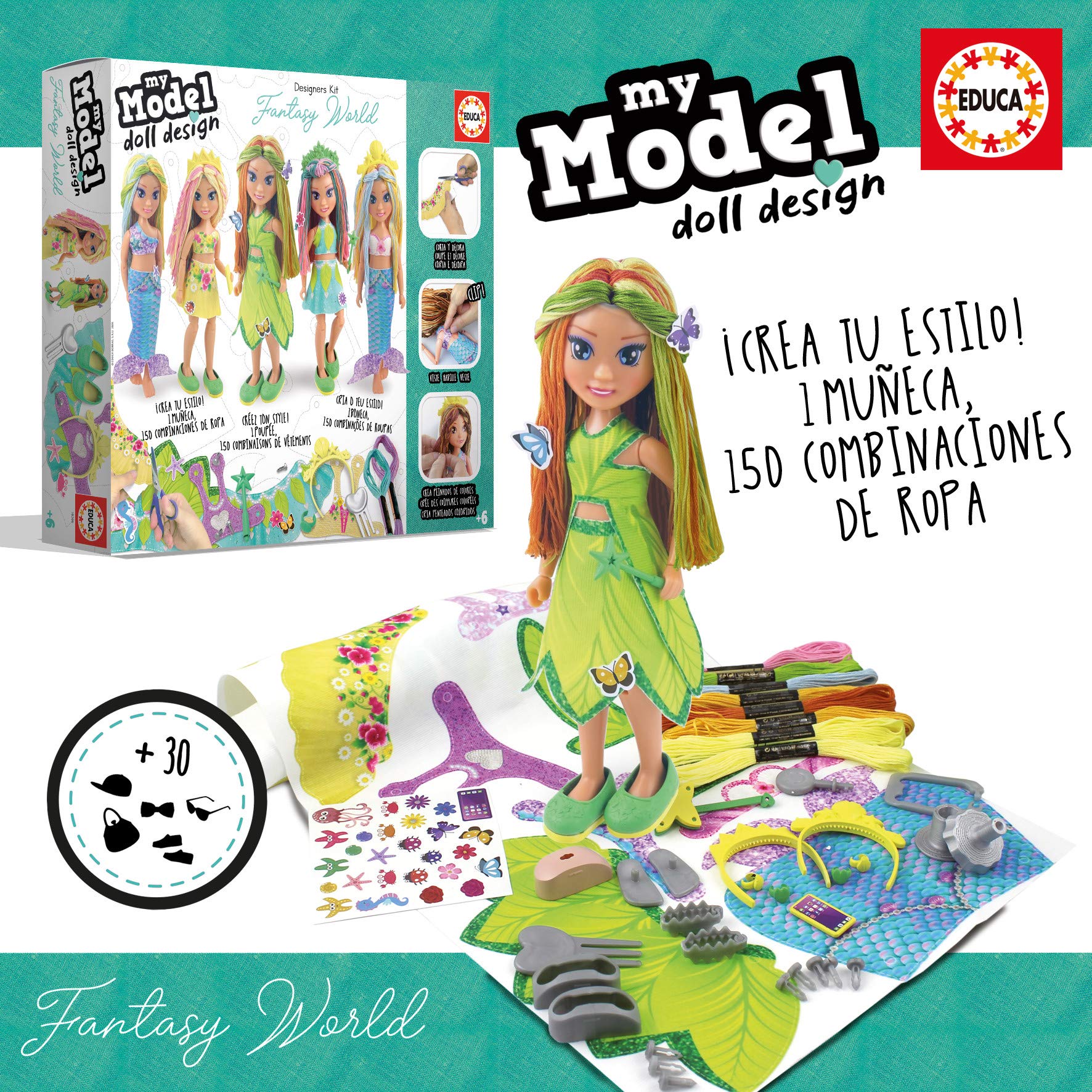 Educa - My Model Doll Design Fantasy Muñeca, Multicolor, 18366, 29.5 x 33.5 x 7.2 cm