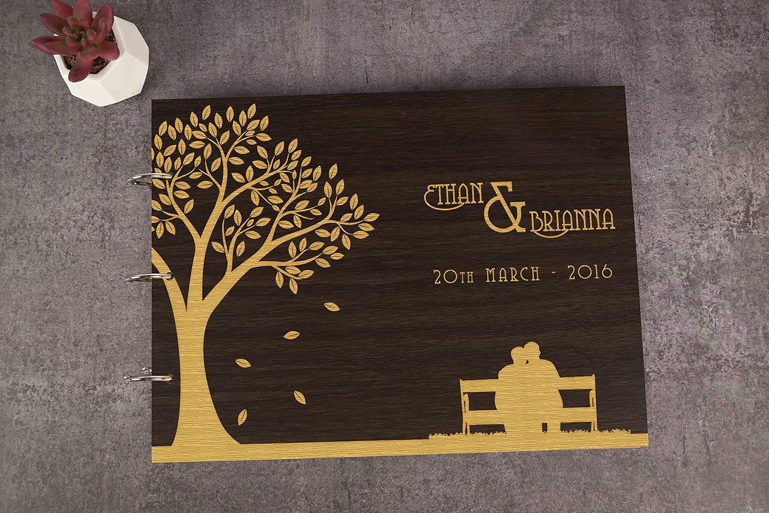 Darling Souvenir Personalized Engraved Laser Cut Wedding Guest Book Wooden Cover Sign-in Book Registry Guestbook Scrapbook-Y6