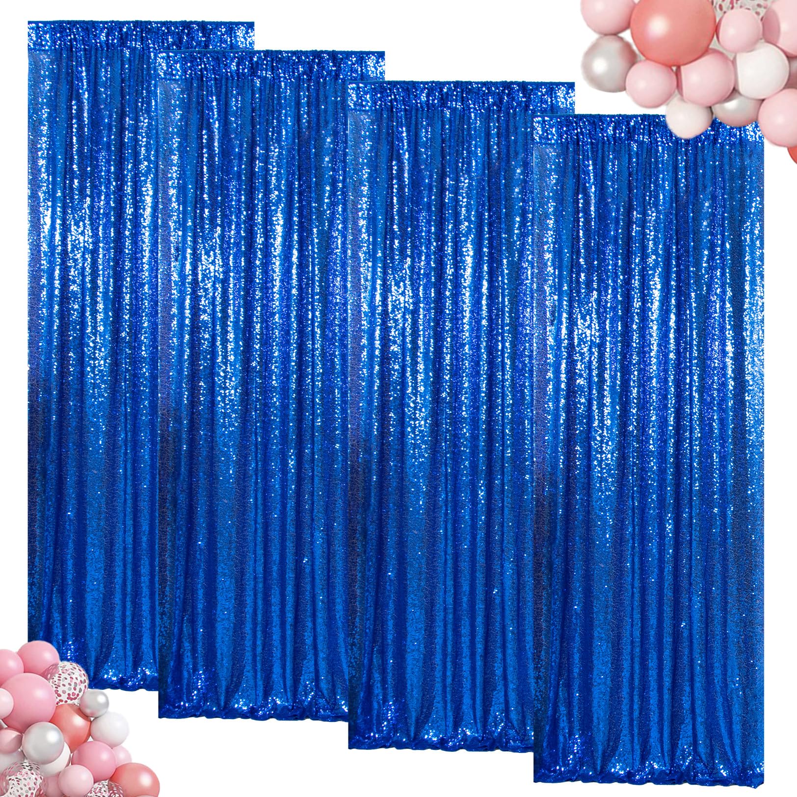 ShinyBeauty Sequin Curtains 4 Panels Royal Blue Sequin Backdrop Shimmer Backgrounds Party Fabric Backdrop (2Ftx8Ft,Royal Blue)