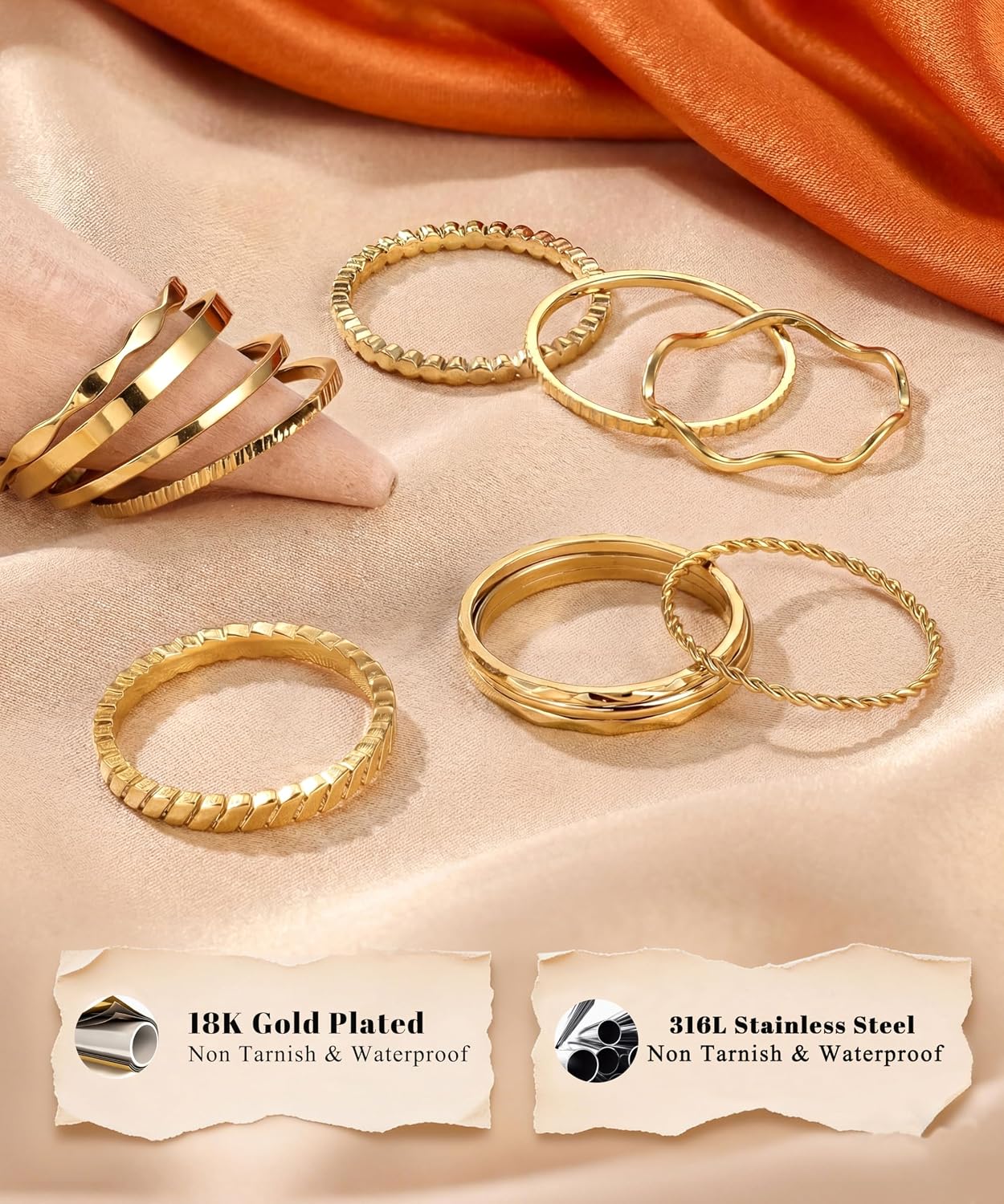 12Pcs Silver Gold Thumb Rings for Women Non Tarnish & Waterproof 18K Gold Plated Ring Set 1-2MM Stainless Steel Stacking Rings Minimalist Thin Thumb Ring Stack Gold Fashion Jewellery image 5