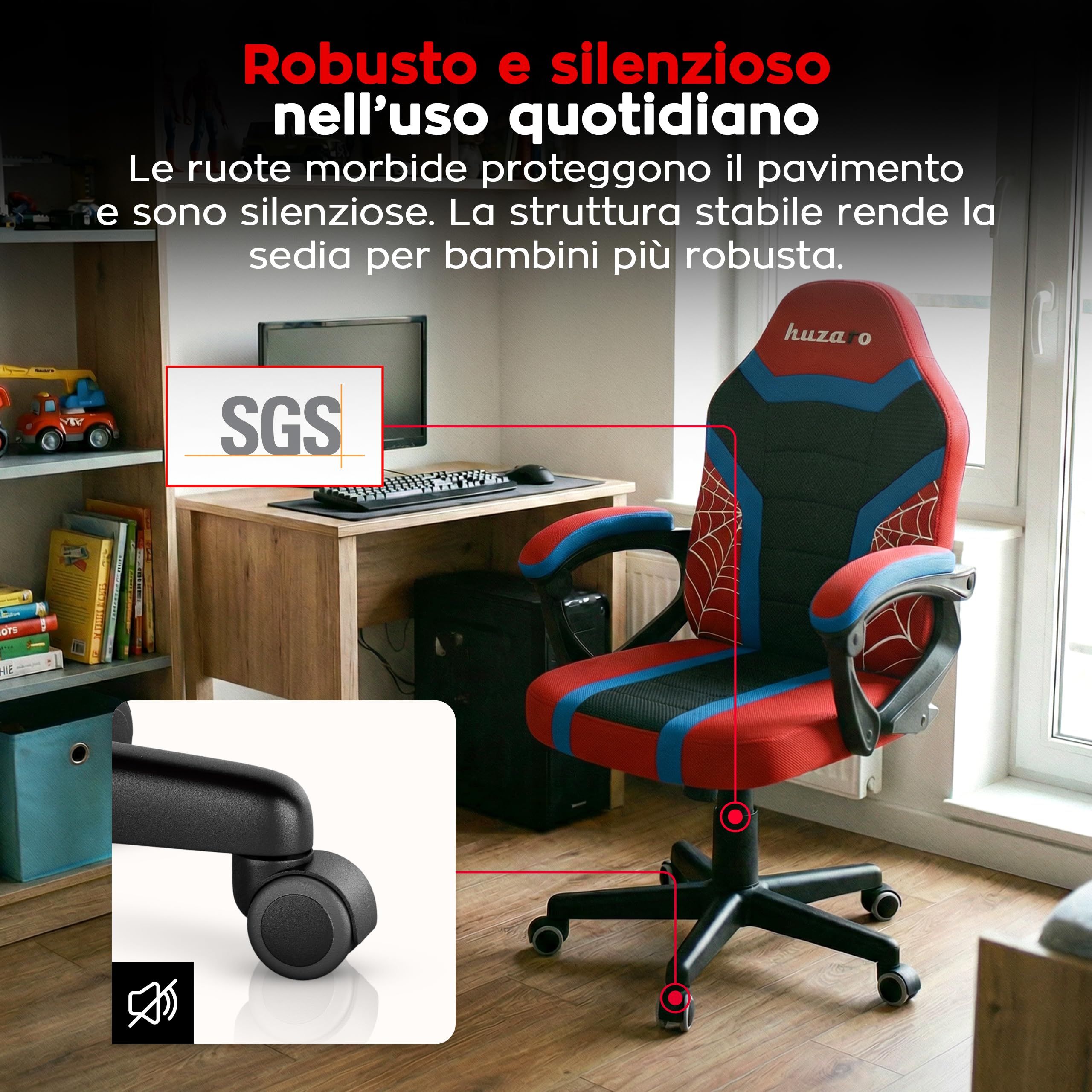 huzaro Ranger 1.0 – Sedia Per Bambini Comoda E Regolabile – Poltrona Bambini Per Cameretta E Uso Quotidiano – Schienale Profilato – Ruote Silenziose – Spider
