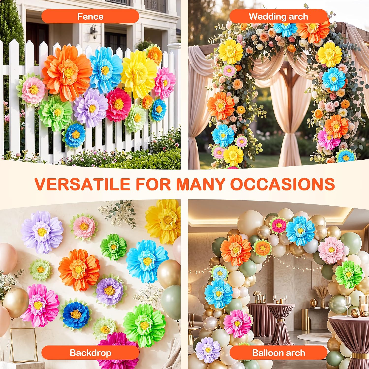 12 Pcs 20", 10" Giant Tissue Paper Flower, Mexican Paper Floral Pom Poms