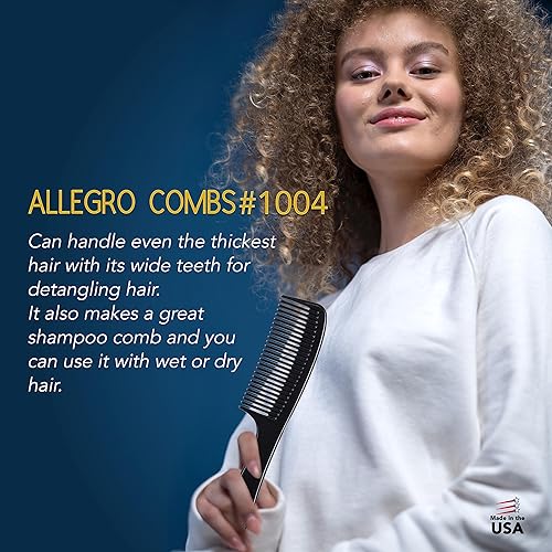 Miniatura 7 de Allegro Comb 1004 Peines desenredantes de dientes anchos para mujeres, estilistas, peine de pelo rizado para hombre, 2 piezas (negro)