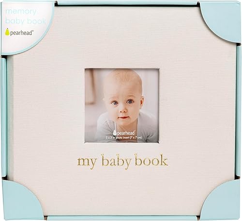 Miniatura 10 de Pearhead Libro de recuerdos de lino para bebé, recuerdo de bebé con páginas guiadas e inserto de fotos para hitos de la primera infancia, marfil