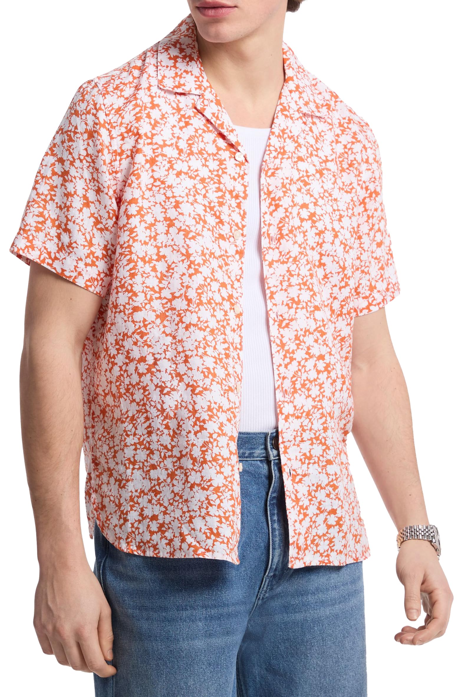 Michael Kors Cuello de campamento de manga corta para hombre
