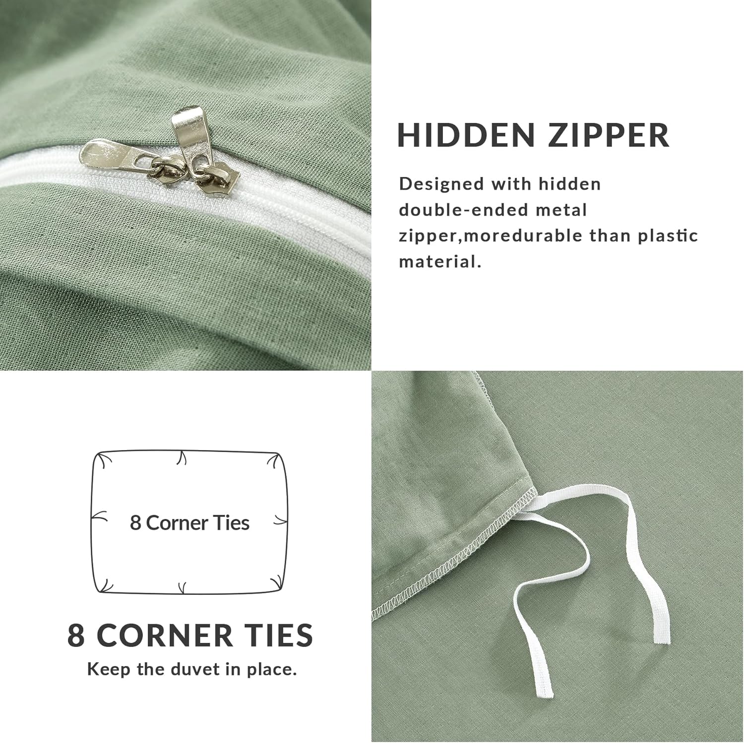 SE SOFTEXLY Muslin Duvet Cover King Size,Plain Weave 100% Cotton Duvet Cover Set, Ultra Soft Comforter Cover Linen Like, 3 Pieces Minimalist Gauze Duvet Cover with 2 Pillowcases, 90"x104", Sage Green