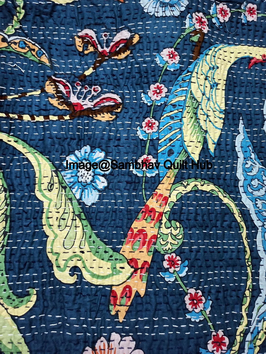 Handblock Animal Print Handmade Cotton Kantha Quilting Boho Bedding Throw Blanket Hippie Queen/King Size Bohemian Block Kantha Quilt - Image 4