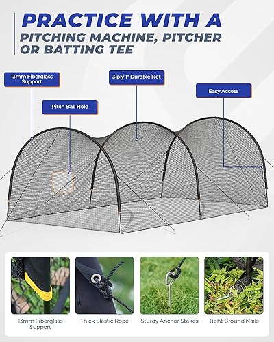 Miniatura 3 de Batting Cage, 22'L30'L35'L55'L70'L Baseball & Softball Hitting cage Net, Portable Baseball Cage Netting System for Solo or Team Training, for