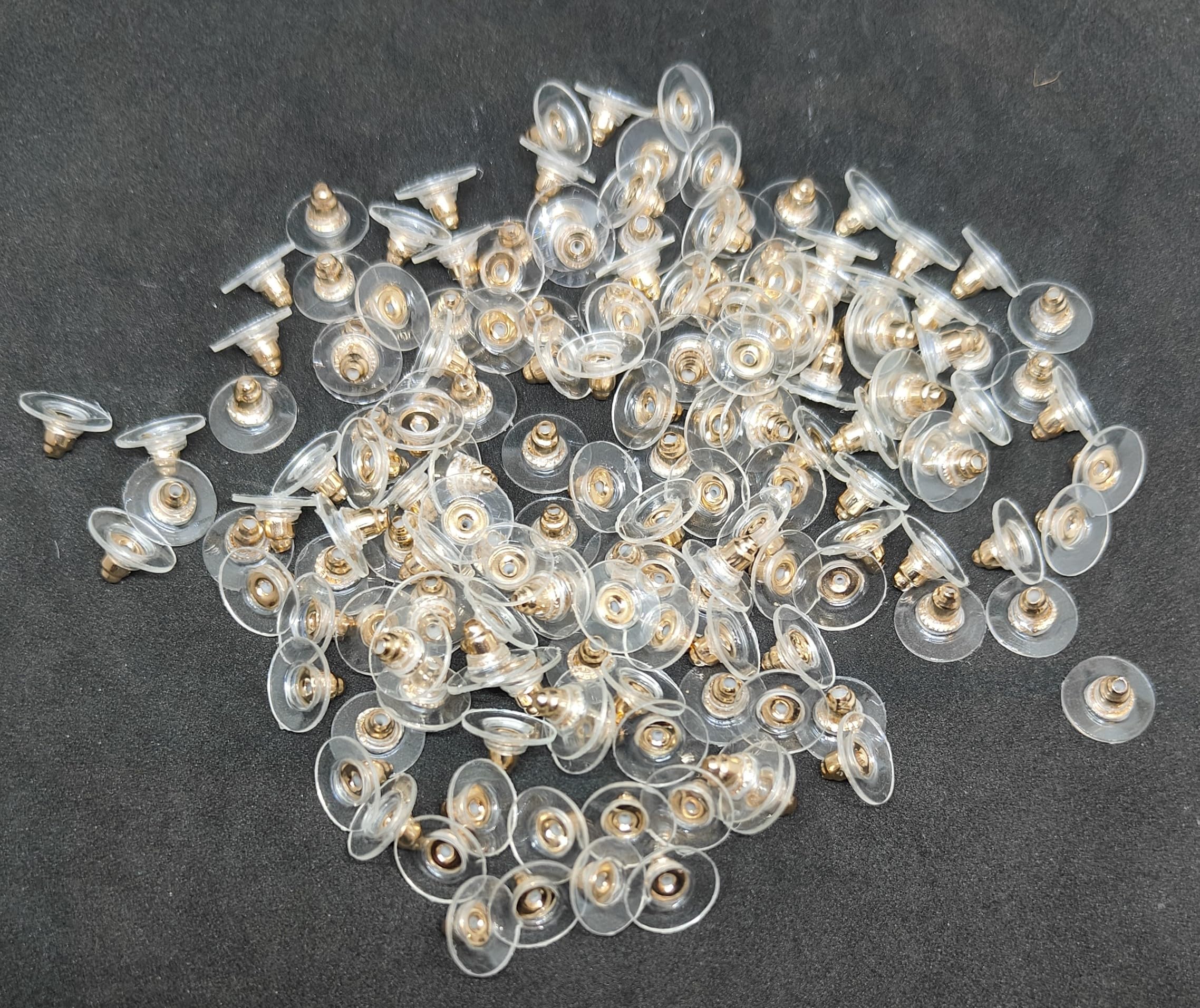 KUMU Jewellery Tools (200 Pcs Approx) Findings Golden Bullet Clutch with Silicone Rubber Pad/Earring Stopper/Earring Nut/Earring Golden Back (Rose Gold 100 Pairs Approx)