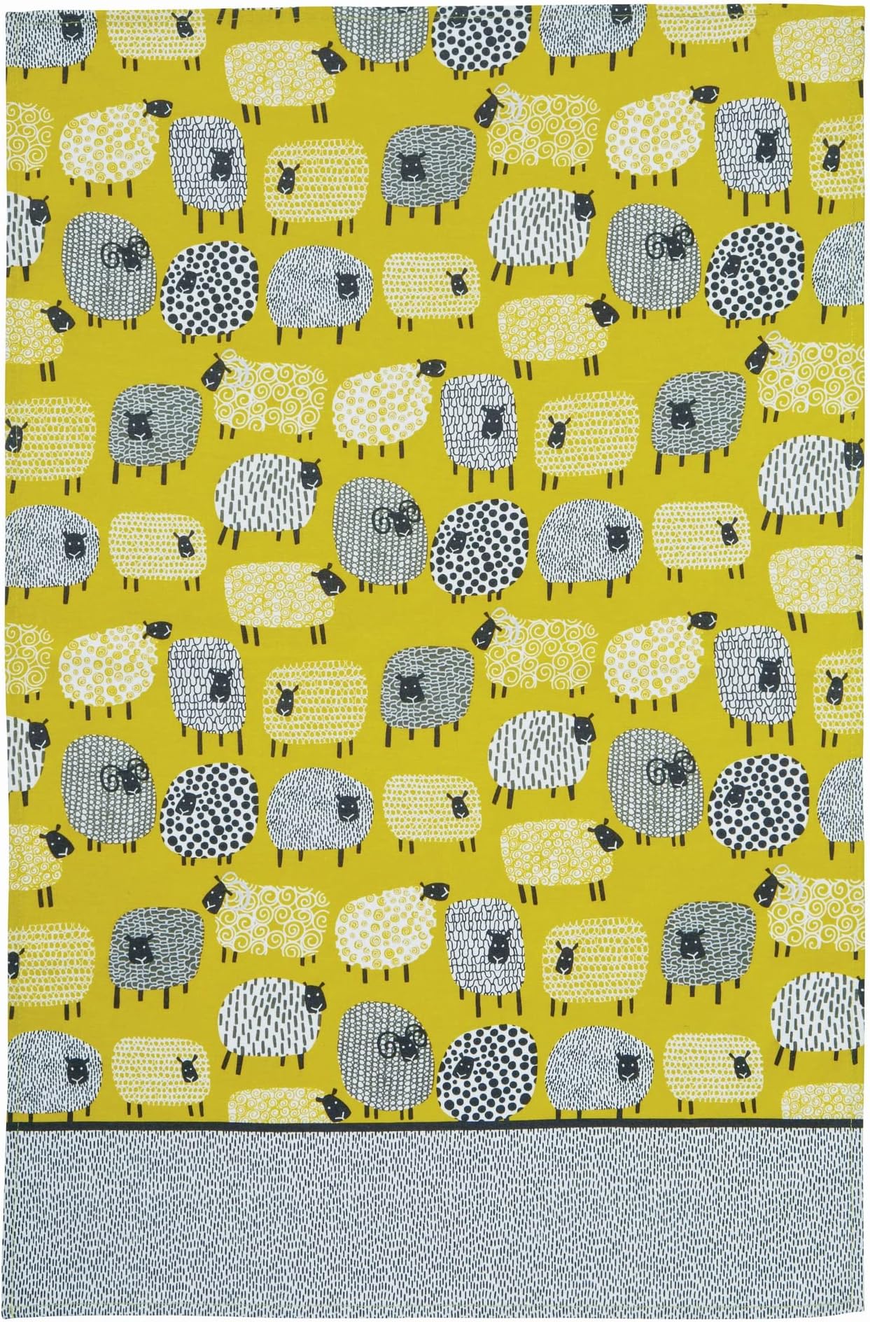 Dotty Sheep Tea Towel - 100% Cotton - With Cute Animal Hand Drawn Design, Yellow - Kitchen and Cooking Gifts for Bakers & Chefs - Homeware & Kitchenware Range