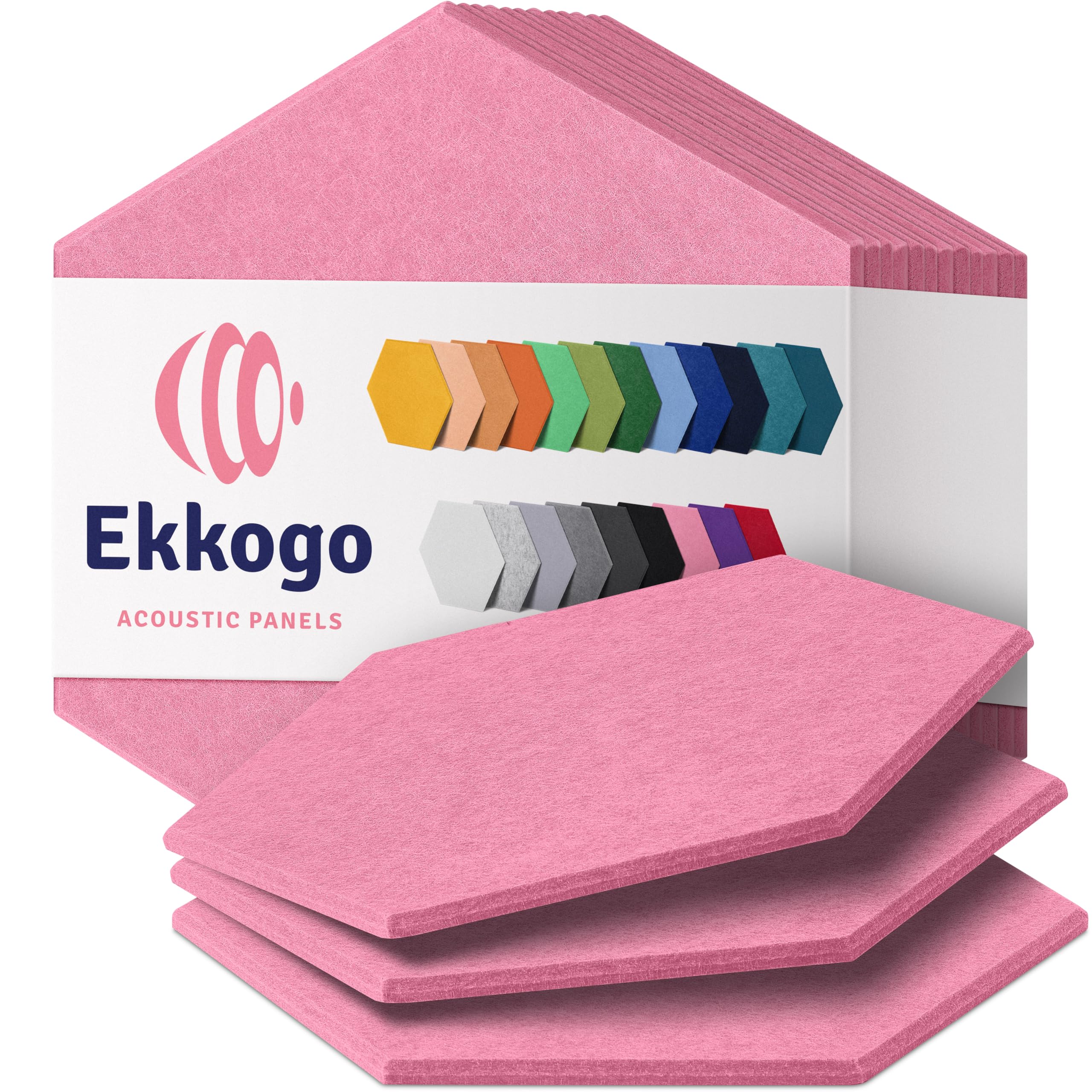 Pannelli acustici, confezione da 12 pannelli insonorizzati, 35 x 33 x 1 cm, pannelli sonori ad alta densità, pannelli fonoassorbenti – [esagonale rosa chic]