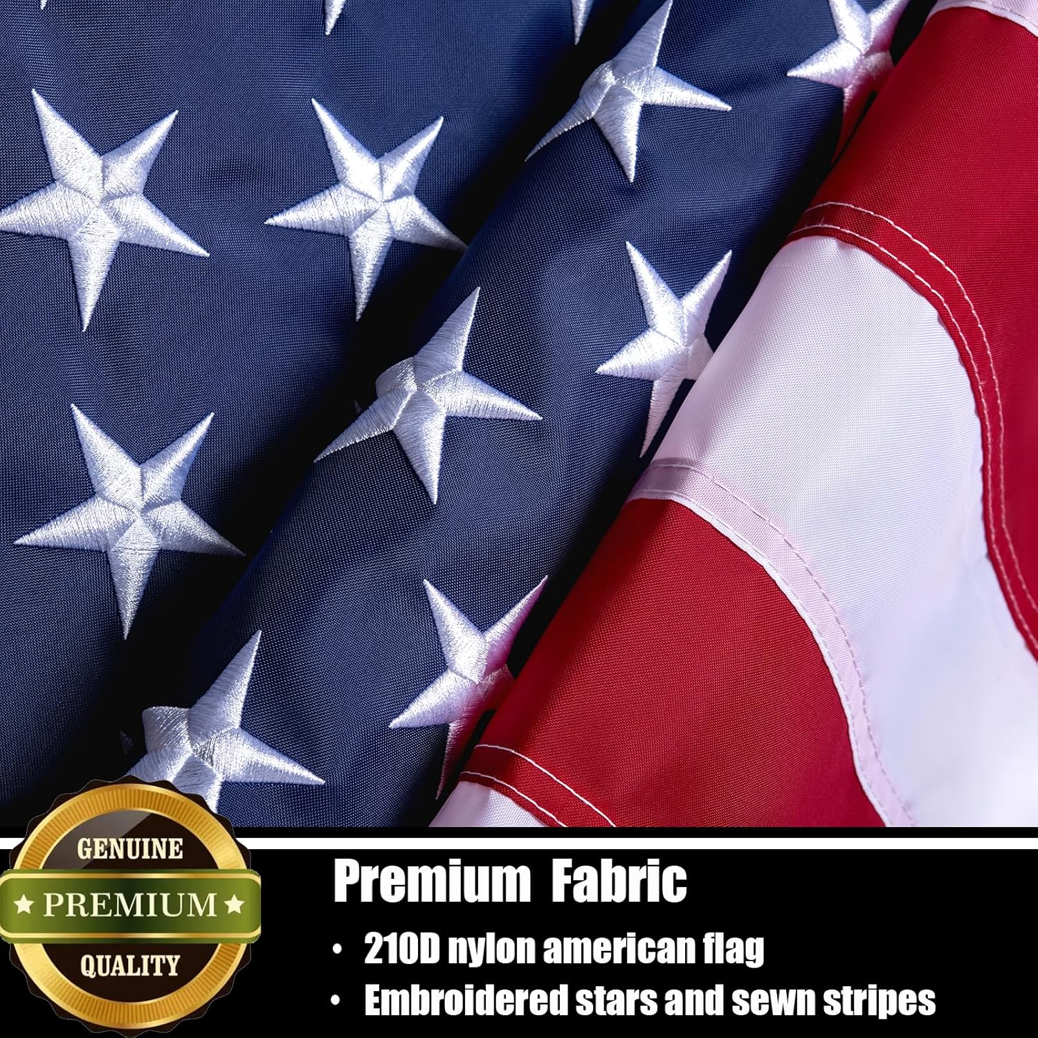 American Flag 3x5 FT Sturdy for Outside, 210D Heavy Duty American Flag Outdoor, Long Lasting USA Flag, 3x5 ft Nylon US Outdoor Flags Embroidered Stars Sewn Stripes Brass Grommets - Image 2