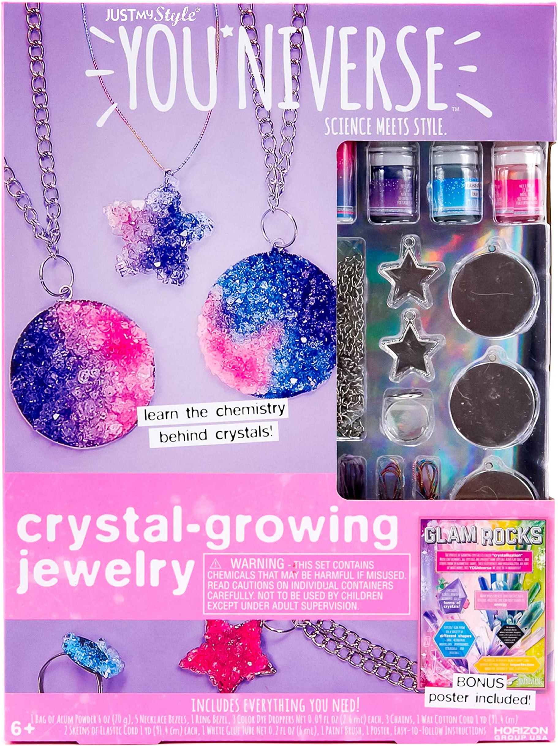 Just My Style You*niverse Crystal Growing Jewelry, DIY Crystal Growing Kit, At-Home STEM Kits, Great For Jewelry Party or Sleepover Activity, Bead Kit For Kids Ages 6, 7, 8, 9 , White
