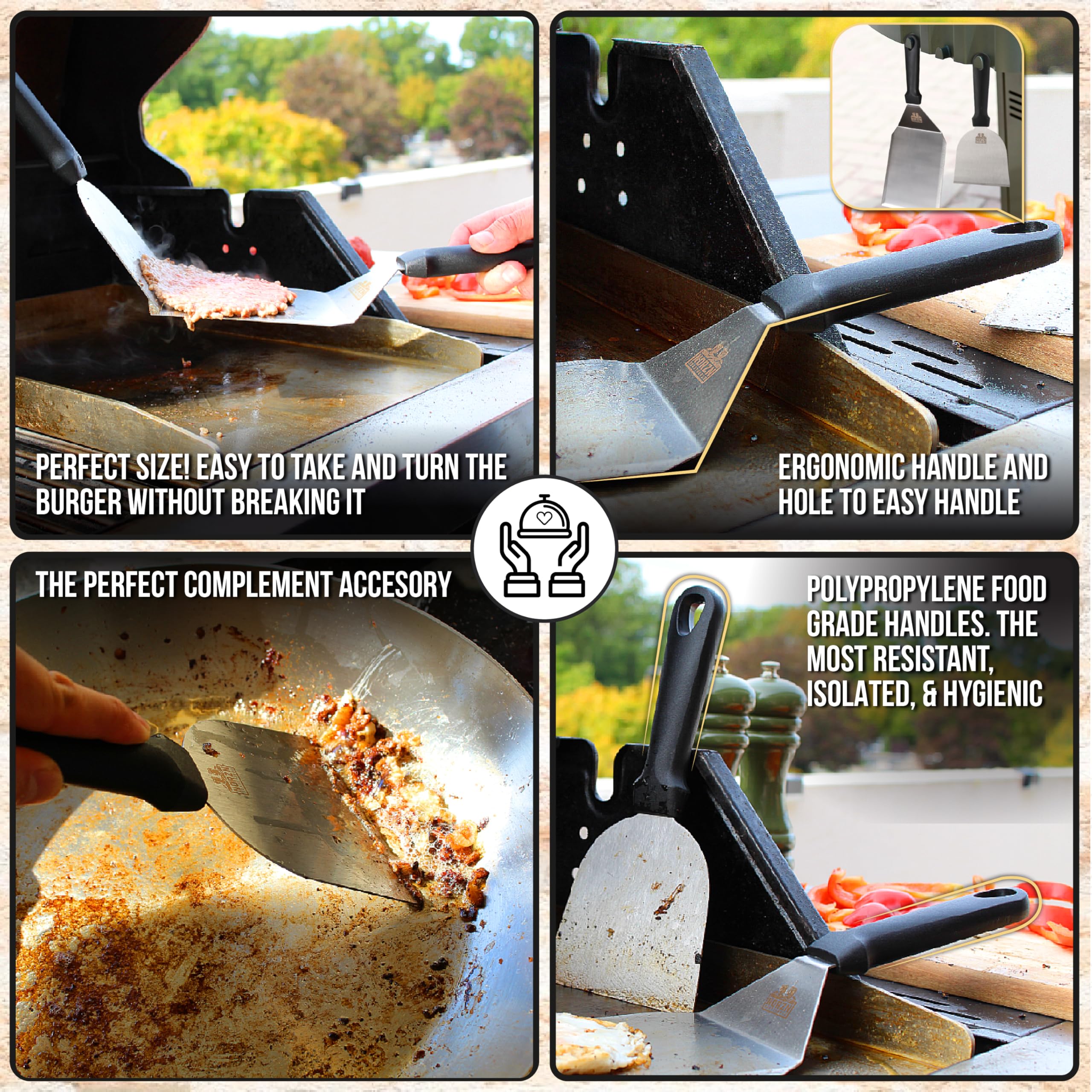 Ensemble de spatules et grattoirs pour barbecue – Spatule à hamburger pour barbecue, spatule à grill, spatule à hamburger, spatule à grill, acier inoxydable 304, matériau de qualité