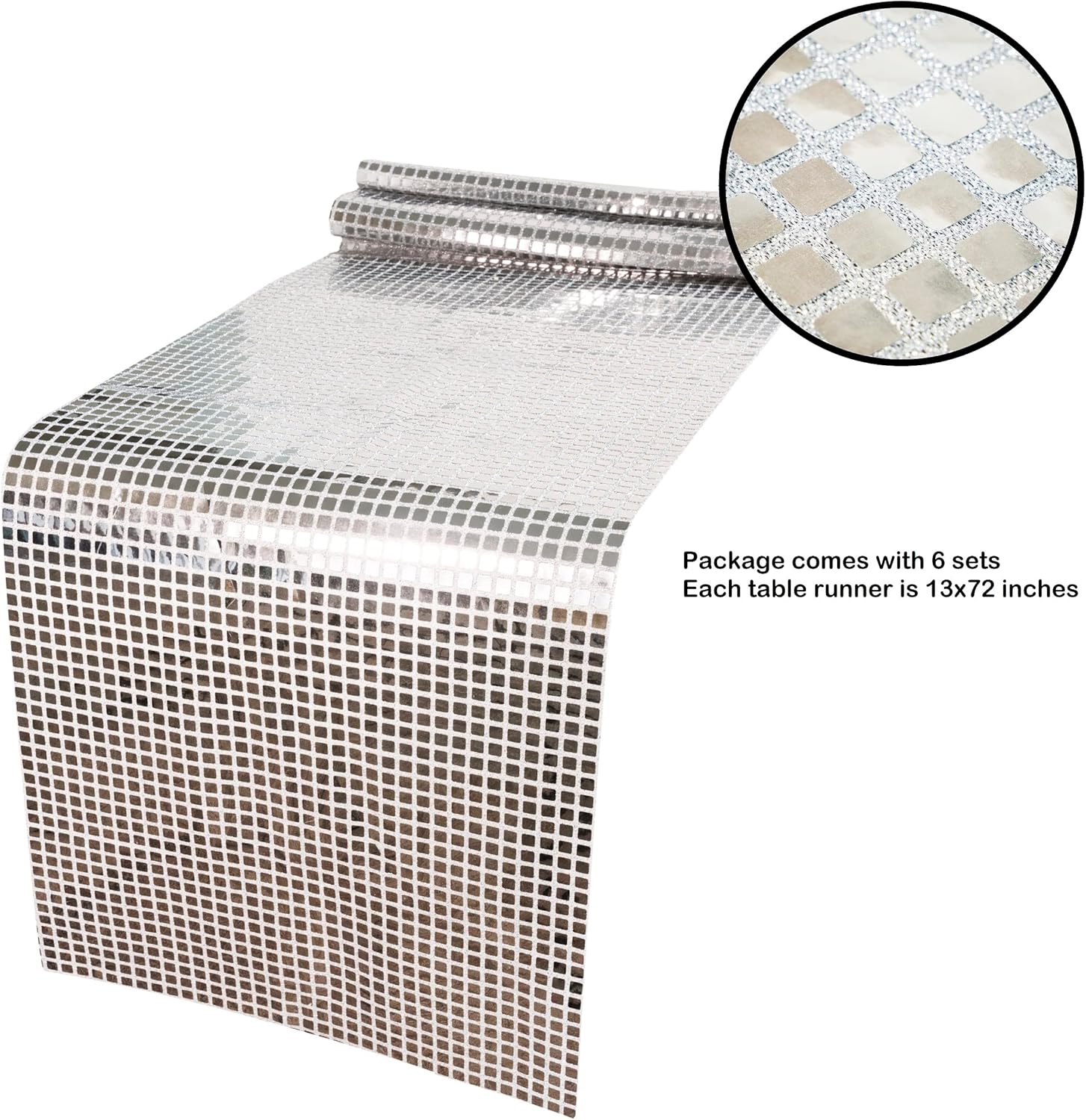 thepinkcow 6 pieces 13x72 Inches Disco Ball Table Runner, Glitter Silver Shiny Sequin tablecloth for birthdays, weddings, bachelorette, proms, 70s 80s 90s Retro party bulk, disco ball party home decor