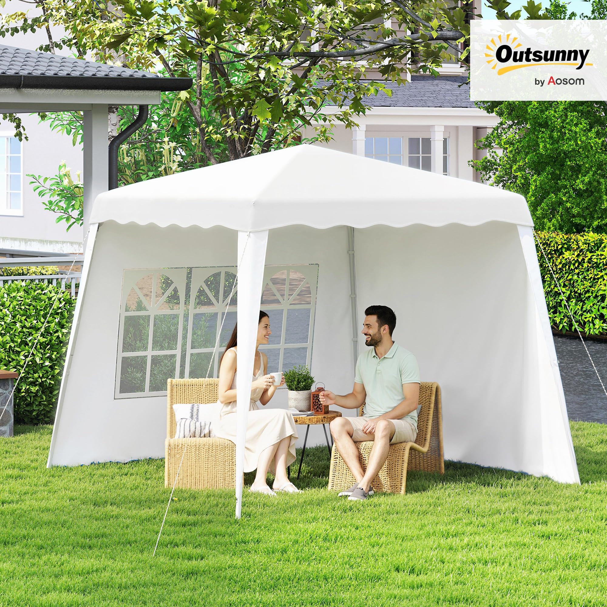 Outsunny Gazebo Pieghevole 2.4x2.4 m Pop Up Altezza Regolabile Bianco | 3 Livelli, Borsa da Trasporto, Gazebo da Esterno, Acciaio e Oxford, UV50+, per Giardino, Feste