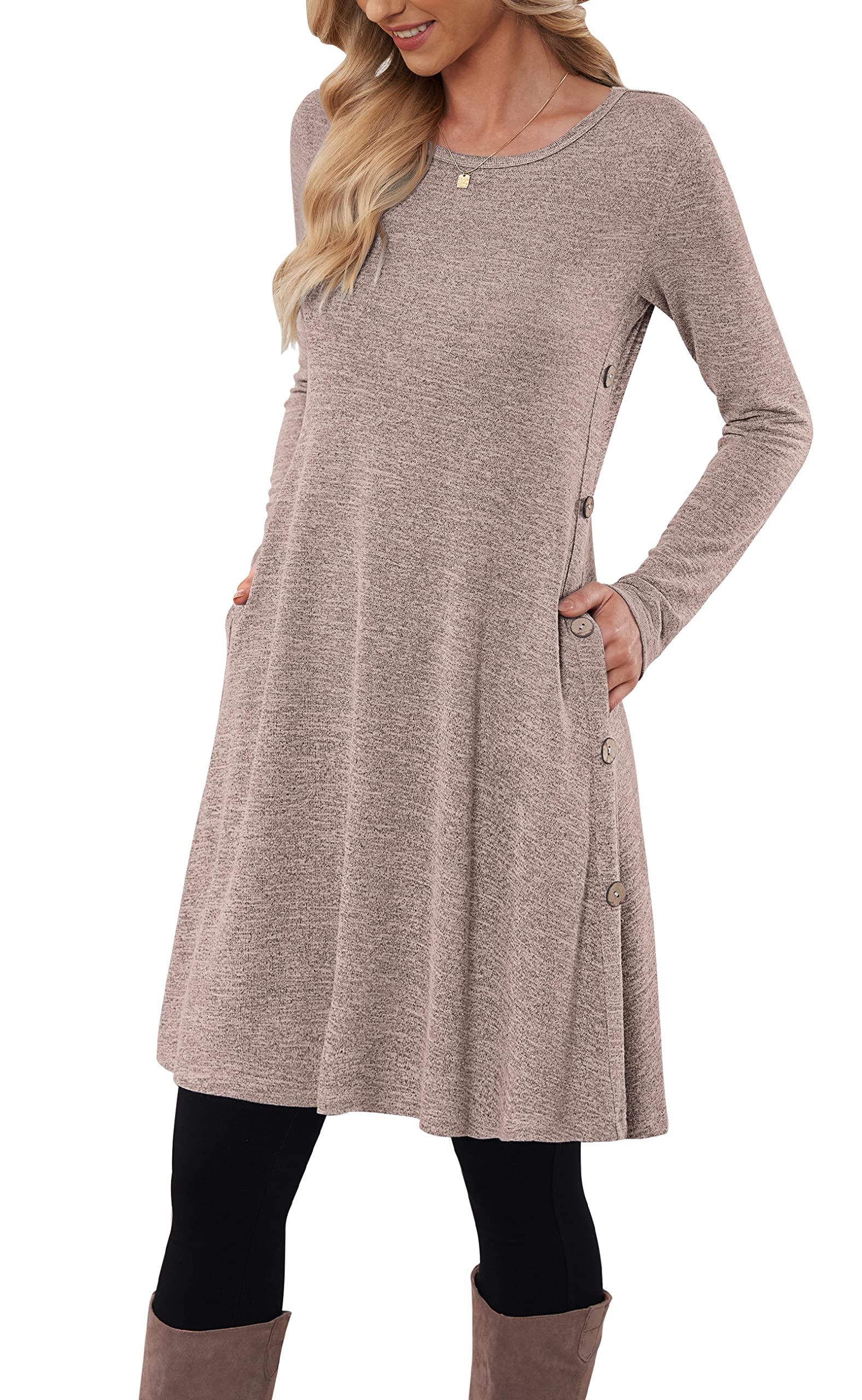 MOLERANI Pulloverkleid für Damen Langarmkleid Damen Knopf Lässiges Tunikakleid mit Taschen S-2XL