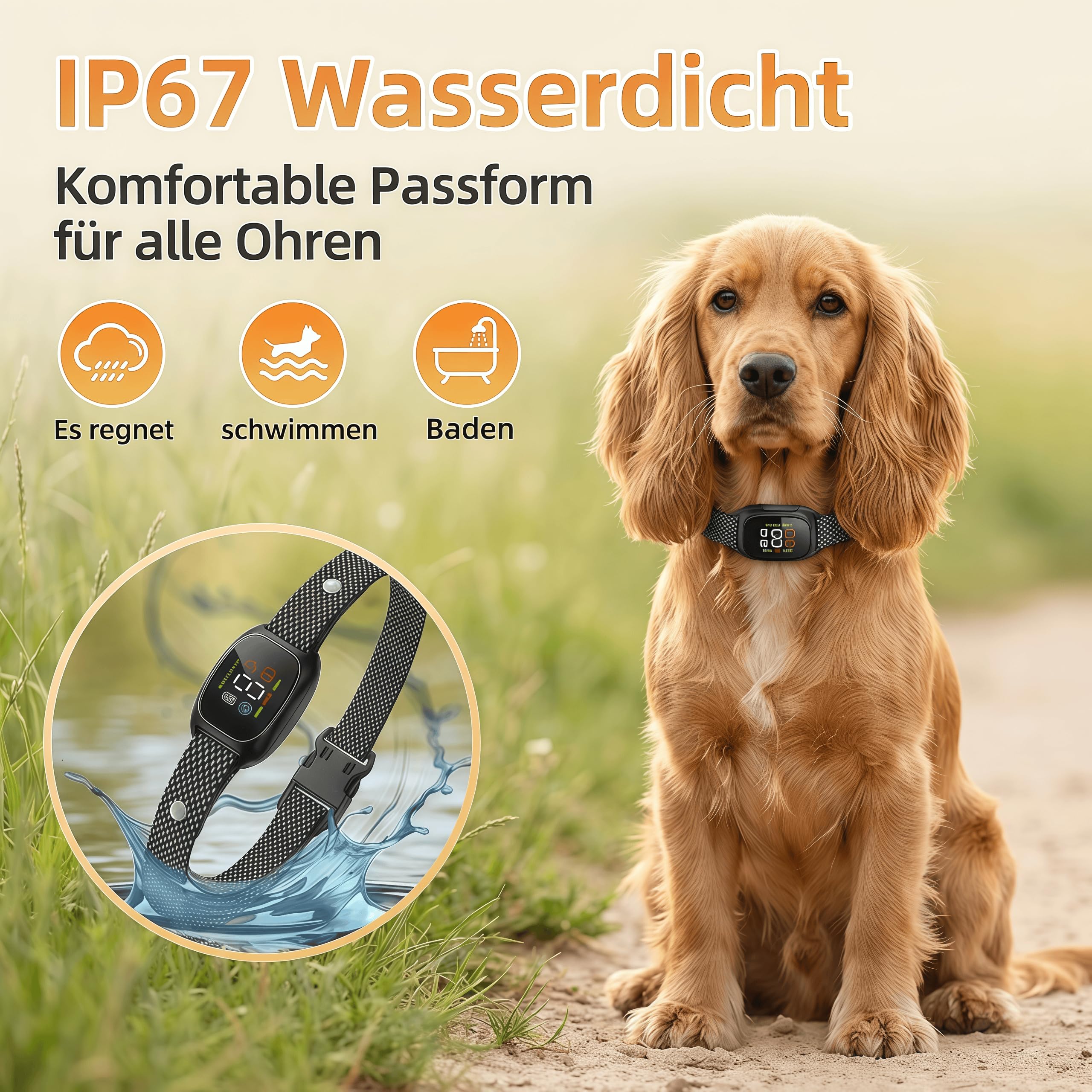 Antibellhalsband für Hunde, haustierfreundliches Trainingshalsband zur Reduzierung von übermäßigem Bellen, ideal für täglichen Gebrauch und Reisen, orange(Schwarz)