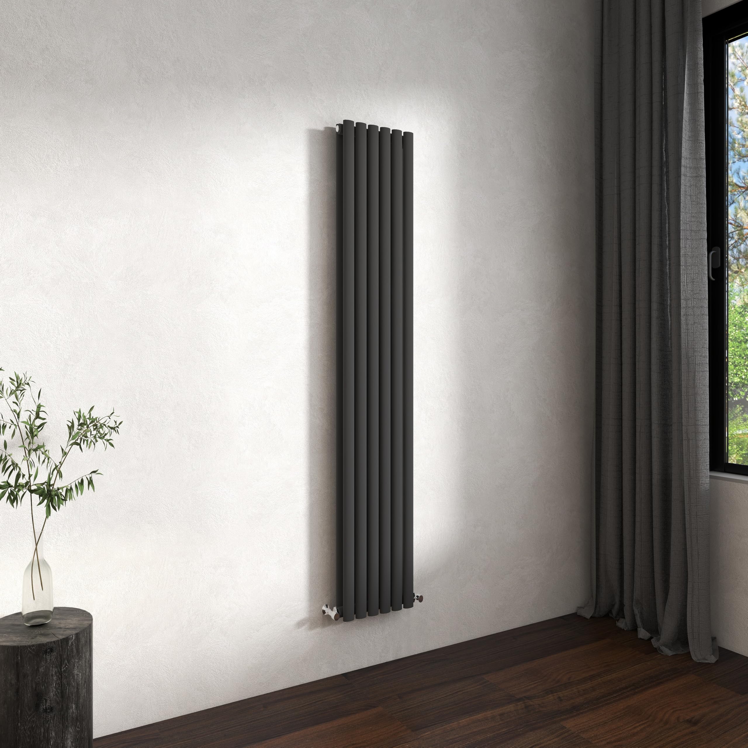 Traditional Vertical Oval Column Radiator, 1600x354mm Anthracite Modern Heating Radiators, Double Panel Wall Mounted Heater Rads, Perfect for UK Hallway, Living Room Central Heating,Tall Radiator