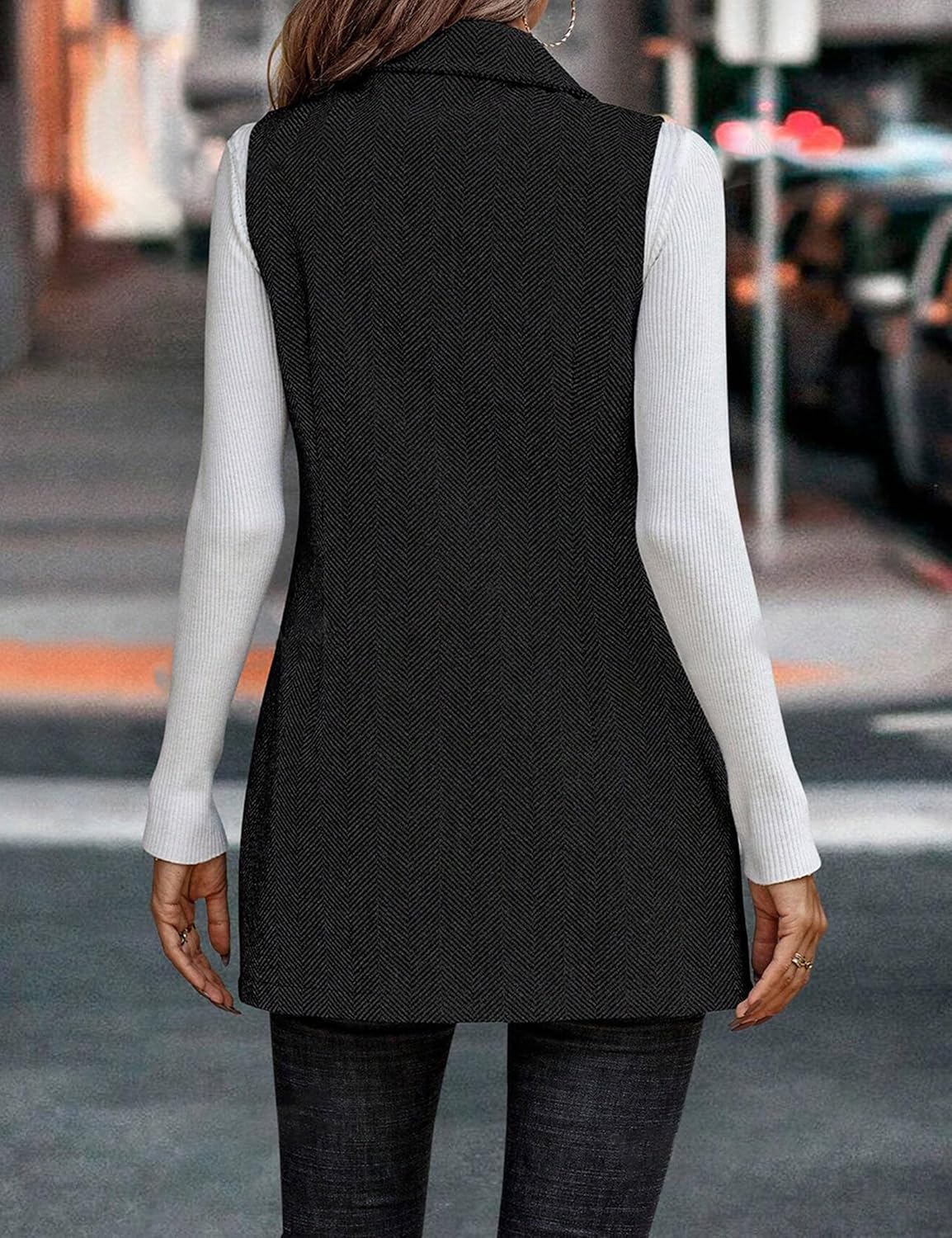 ZILIN Long Vest for Women Sleeveless Blazer Fall Jackets Work Office Cardigan Outerwear - Image 5