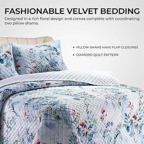 Miniatura 4 de Tribeca Living Juego de edredón de lujo ultrasuave de terciopelo con estampado de iris con fundas, resistente a las arrugas y a la decoloración,