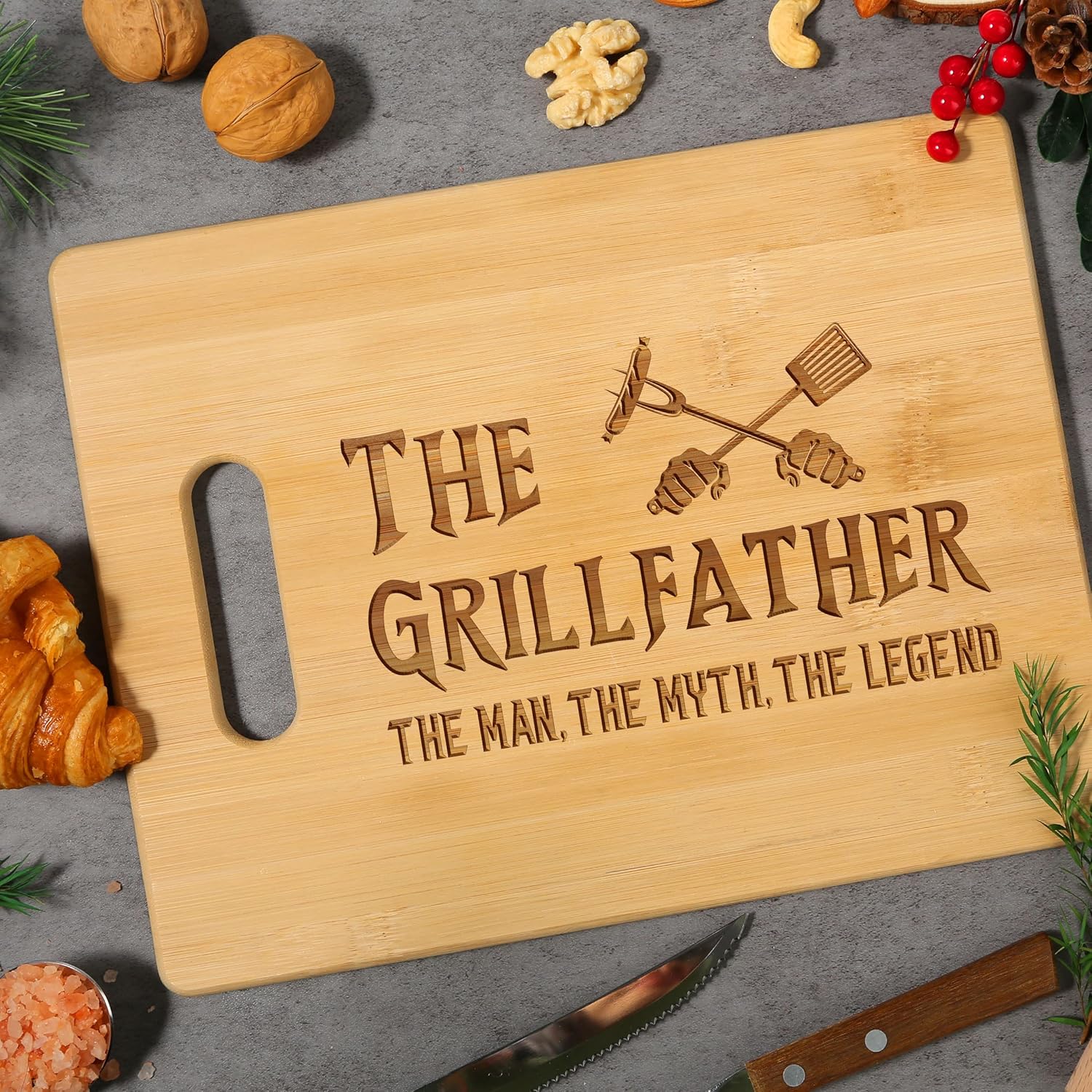Dad Birthday Gifts, Unique Dad Gifts from Daughter Son Kids, Father Birthday Present, Best Dad Ever Gift, Engraved Bamboo Cutting Board -The Grillfather, The Man, The Myth - Image 2