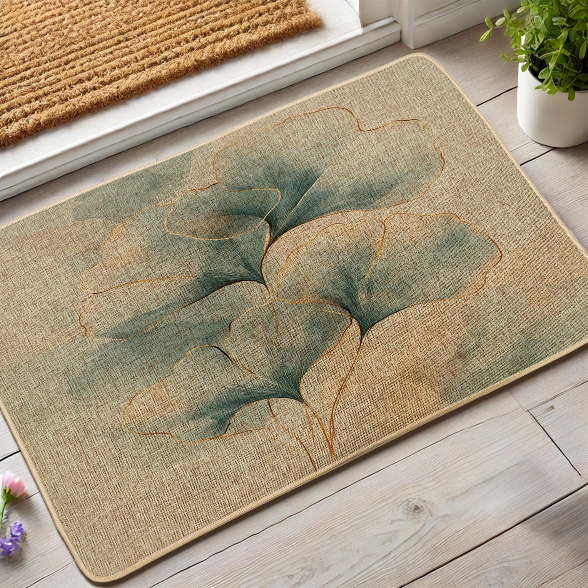 Tapis de porte Ginkgo anti-glisse et absorbant contre la saleté