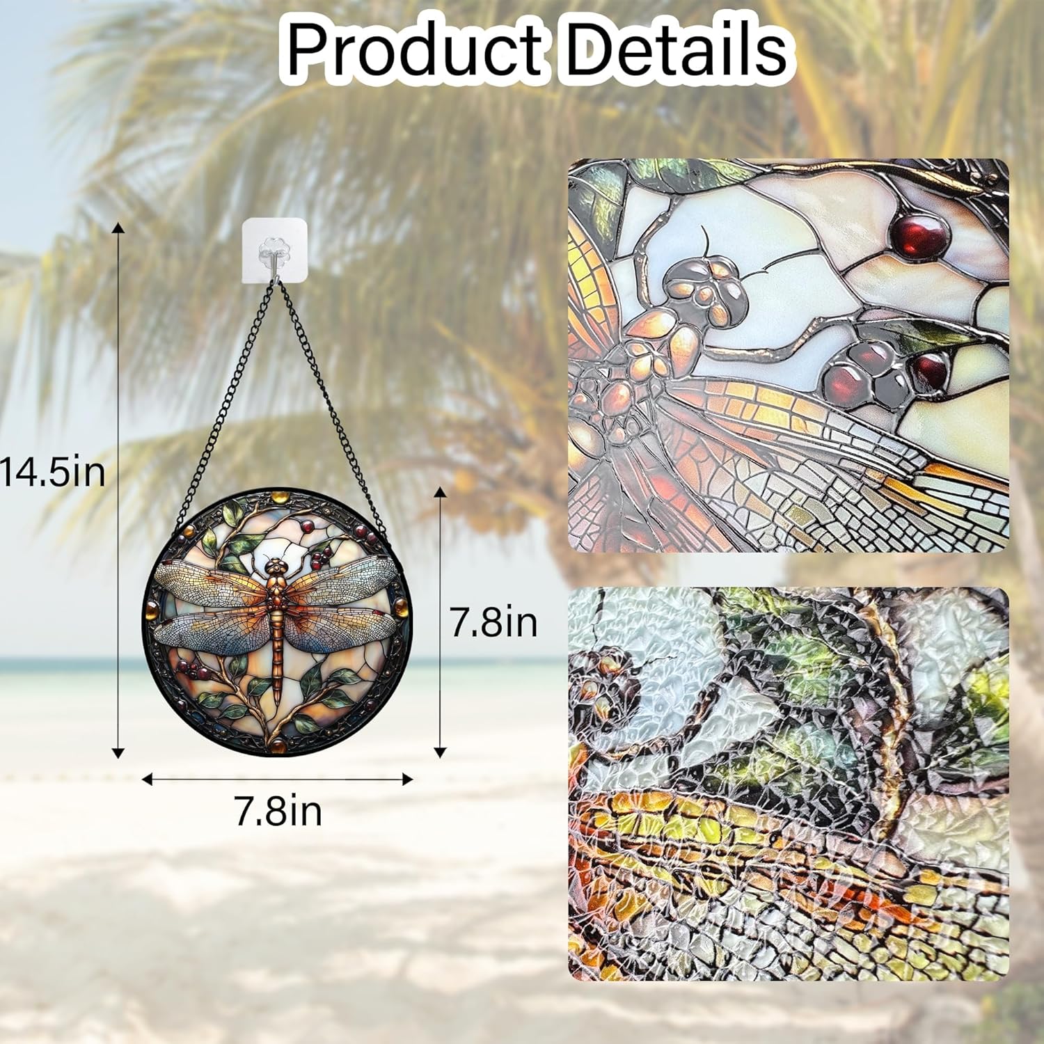 Stained Glass Window Hanging - Dragonfly Plant Suncatcher Ready to Hang Window Doors Home Decoration, Christmas, Mother's Day Birthday Gifts for Women, Men, and Mom11.8x11.8 in