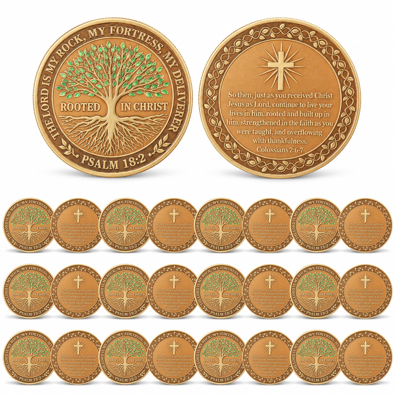 24 pezzi Christian Rooted in Christ Challenge Monete Bibbia Versi tascabili